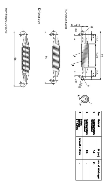 Federkit, V2A 75mm für UB,GP2 & MC  - 2 Federn mit Gummis und Federhakenwerkzeug