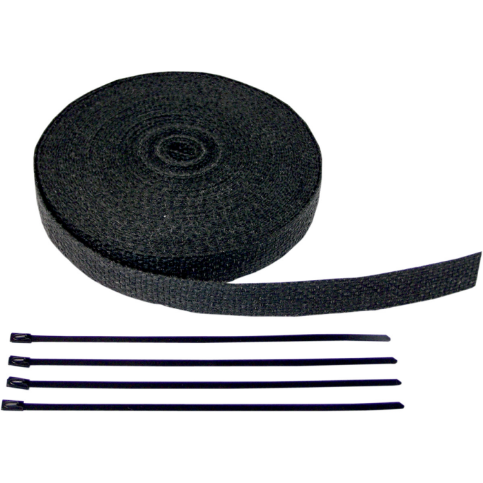 Exhaust Pipe Wrap Kit Black 25 mm x 15 m (1" x 50) w/ silver tie wraps
